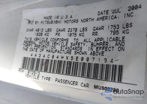 2005 Mitsubishi Eclipse Gt z USA, uszkodzony, nr VIN 4A3AC84HX5E007104